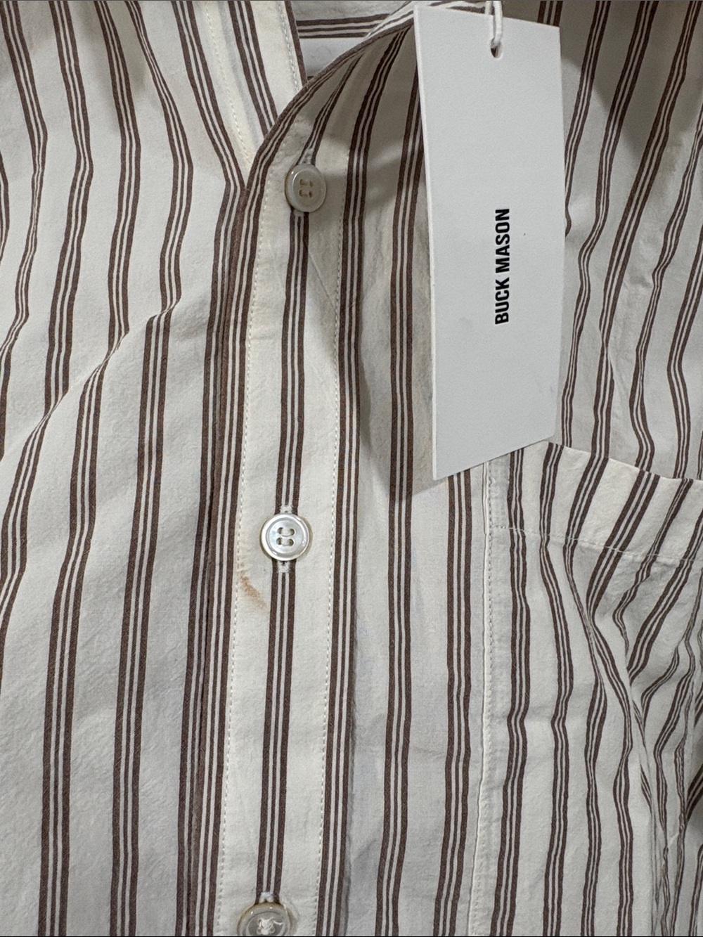 Buck Mason Women’s Stripe Mainstay S/S Crop Top Natural Brown Reef Shirt NWT - Picture 3 of 7